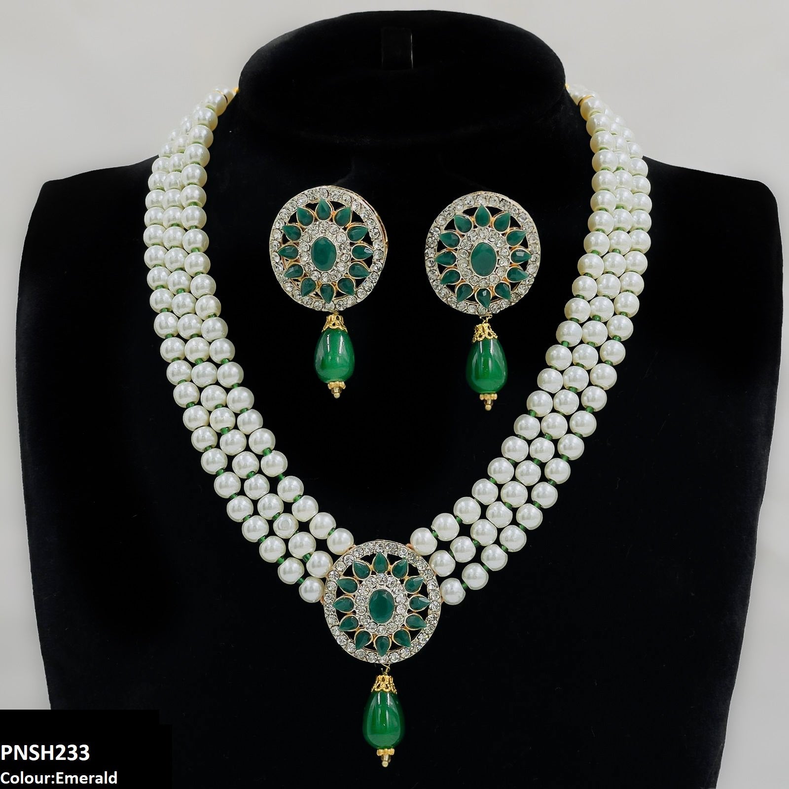 PNSH233 SDQ Flower Pearl Drop Necklace Set - PNSH