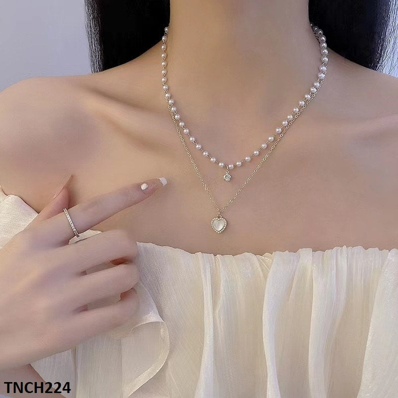 TNCH224 BTO Heart Pearl Layered Necklace - TNCH