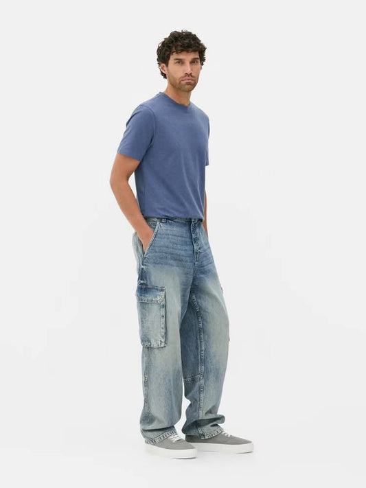 Denim Baggy Fit Pleated Jeans – Blue