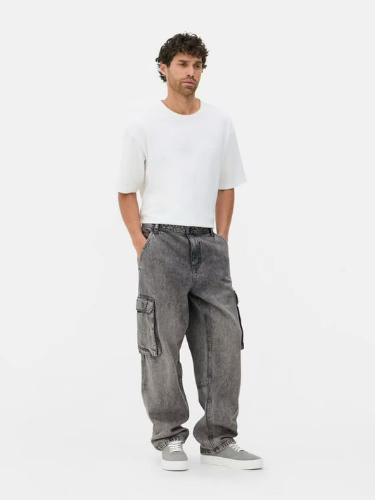 Denim Baggy Fit Pleated Jeans – Gray